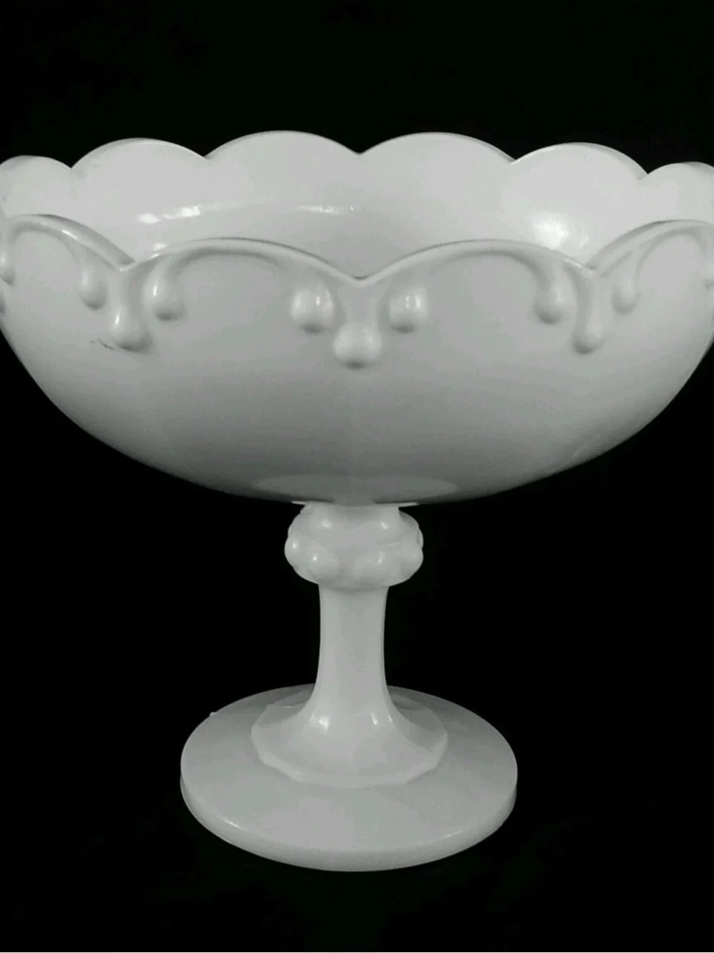 Vintage Mid-Century Milk Glass Compote 8.5” Footed Pedestal Bowl MCM Decor